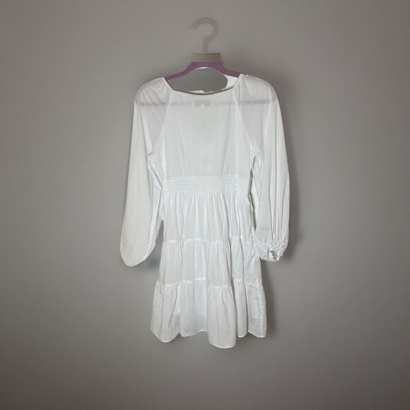 Hale Bob Womens Small Dress White Mini Fit Flare V Neck Tiered Cotton Boho Small - Picture 6 of 12